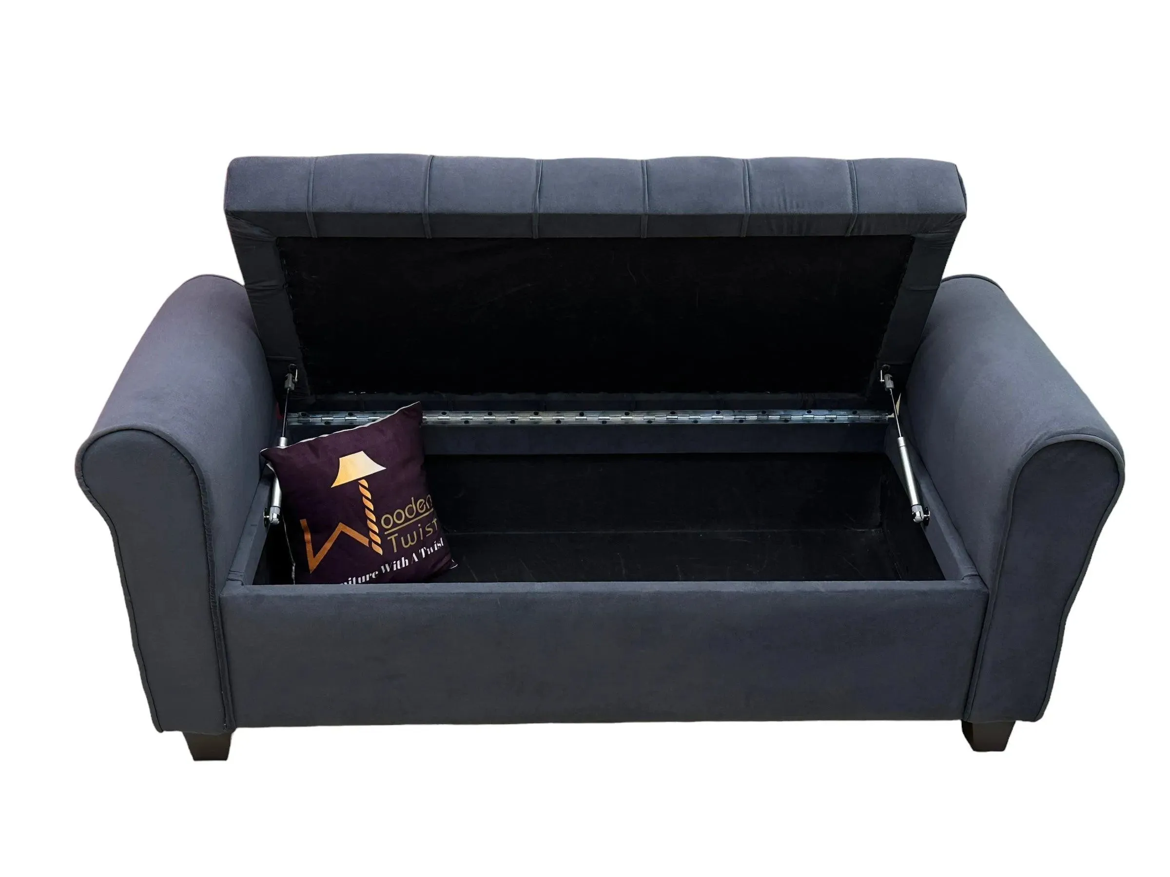 Wooden Twist Zamansız Button Tufted Design Premium Wood 2 Seater Storage Bench (Dark Grey)