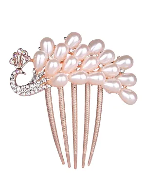 Yellow Chimes Comb Pin for Women Hair Accessories for Women Comb Clips for Hair for Women Rosegold Crystal Hair Pin Peacock Shaped Bridal Hair Accessories for Wedding Side Pin / Comb Pin / Juda Pin Accessories for Women