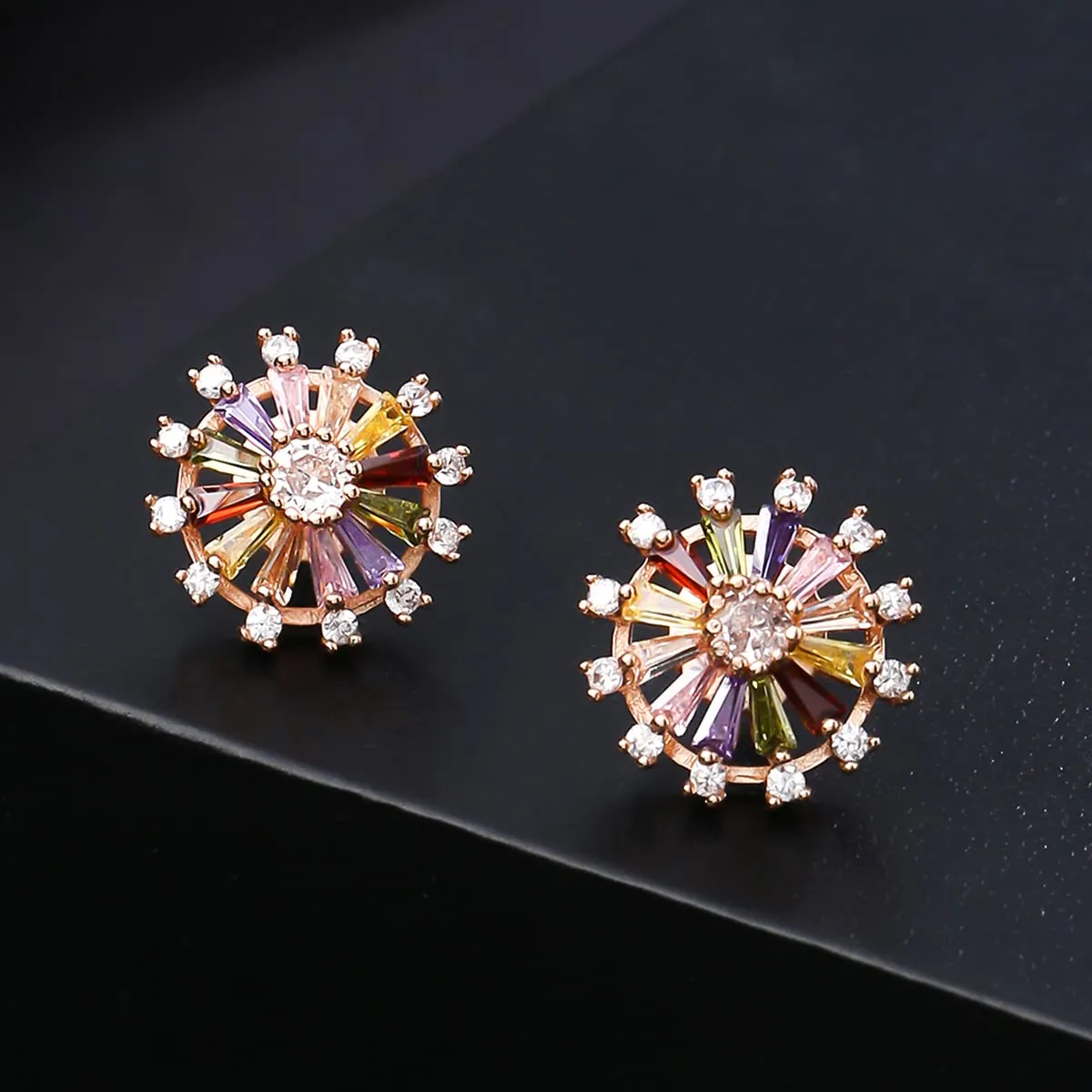 Yellow Chimes Drop Earrings for Women Multicolor Swiss Zircon Rose Gold Plated Floral Shaped Drop Earrings for Women and Girls