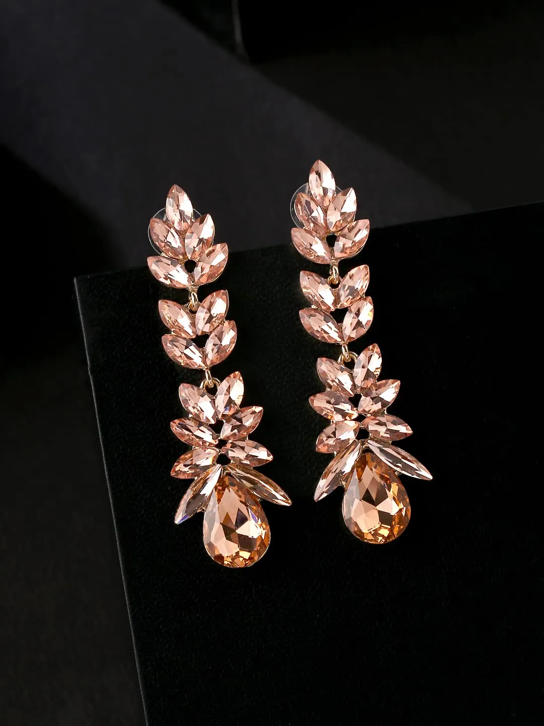 Yellow Chimes Fashion Dangler Earrings For Women Elegant Sparkling Crystal Leafy Shaped Long Danglers Earrings for Women and Girls