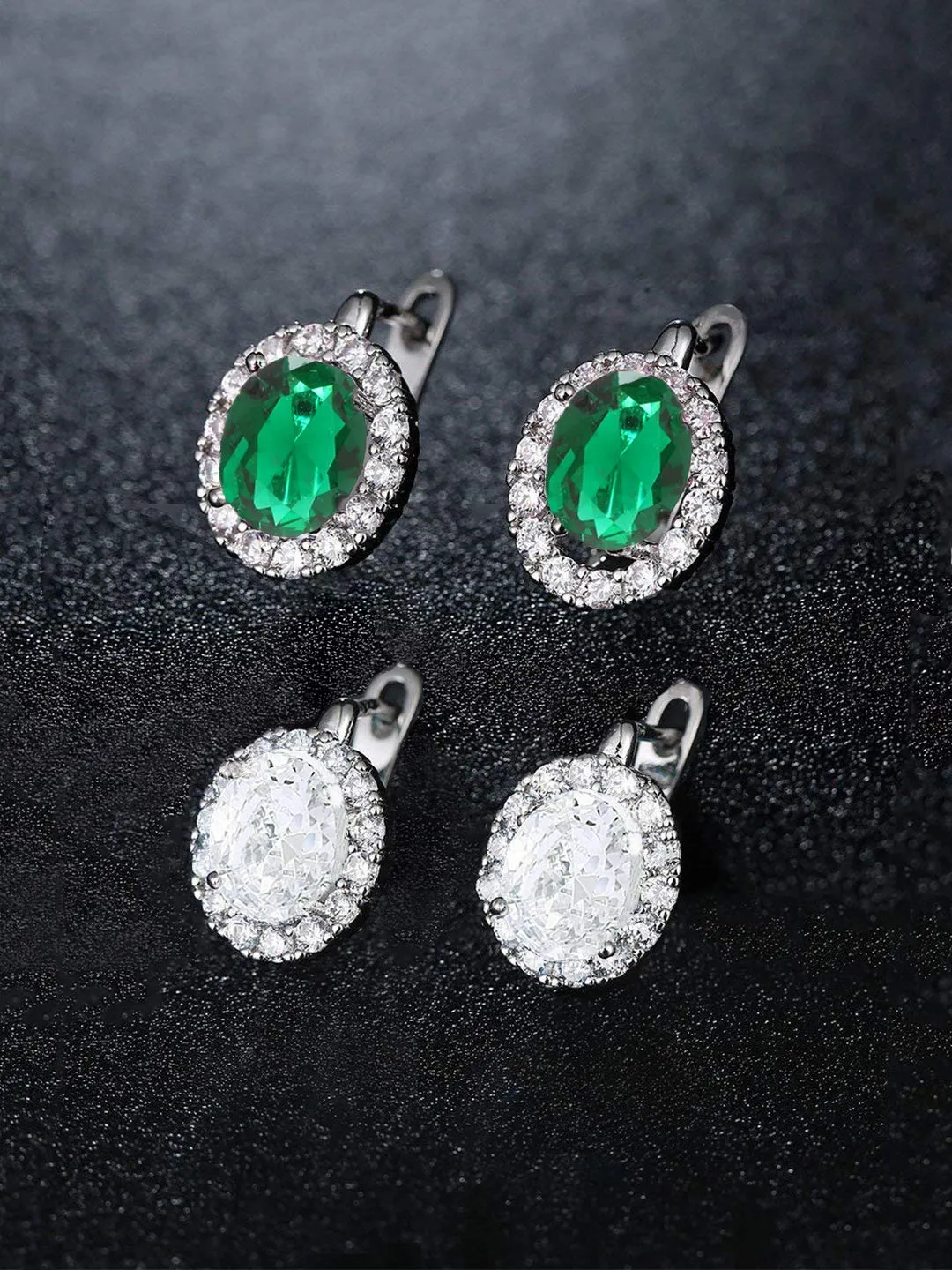 Yellow Chimes Stud Earrings for Women Combo of 2 Pairs Green White Crystals Clip On Studs Earrings for Women and Girls.