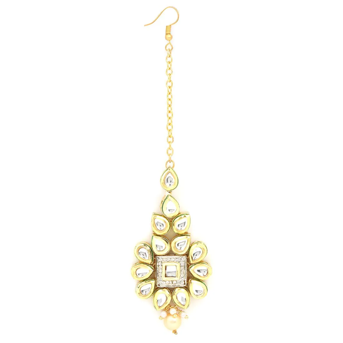 Yellow Chimes Traditional Gold Plated Kundan Studded Designer Ethnic Maang Tikka for Women and Girls