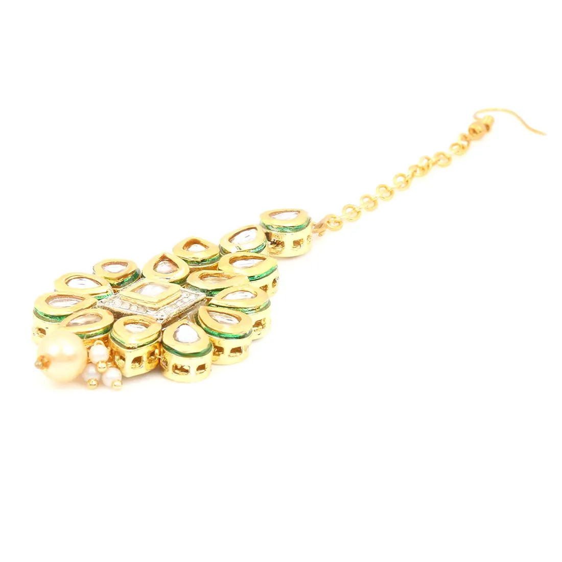 Yellow Chimes Traditional Gold Plated Kundan Studded Designer Ethnic Maang Tikka for Women and Girls