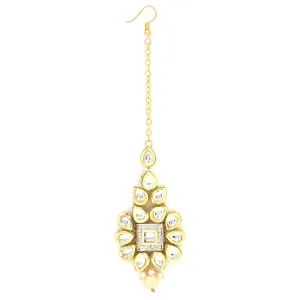 Yellow Chimes Traditional Gold Plated Kundan Studded Designer Ethnic Maang Tikka for Women and Girls