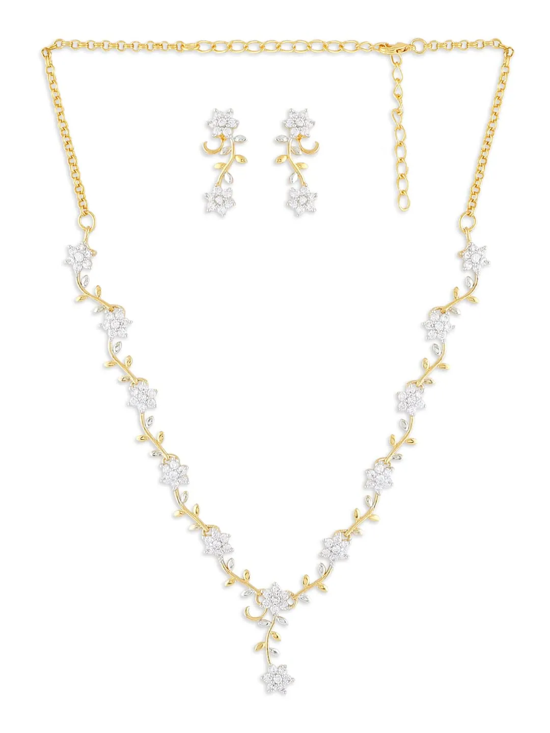 ZAVERI PEARLS Sparkling CZ Diamond with Leafy Design Necklace Set For Women - ZPFK5425